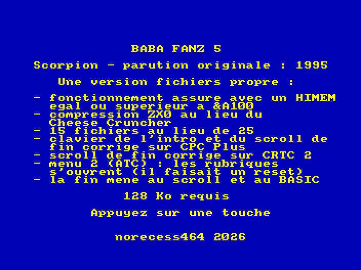 Introduction screen of the file edition of Baba Fanz 5