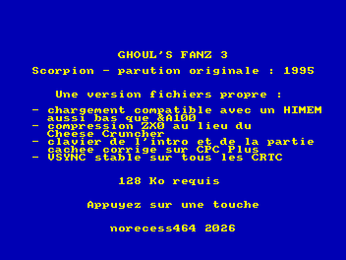 Introduction screen of the file edition of Ghoul's Fanz 3