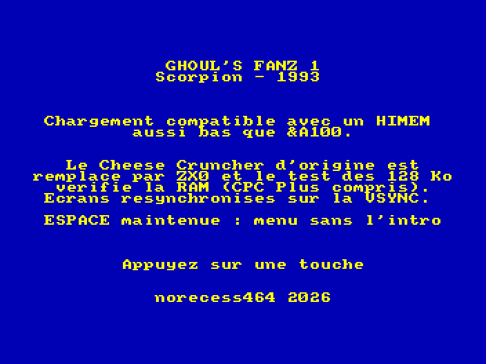 Introduction screen of the file edition of Ghoul's Fanz
