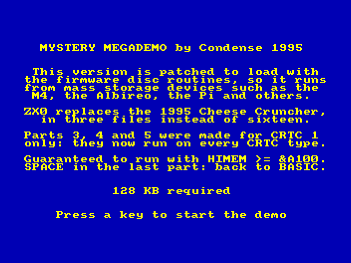 Introduction screen of the file edition of Mystery Megademo