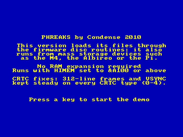 Introduction screen of the file edition of Phreaks