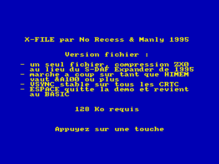 Introduction screen of the file edition of X-File