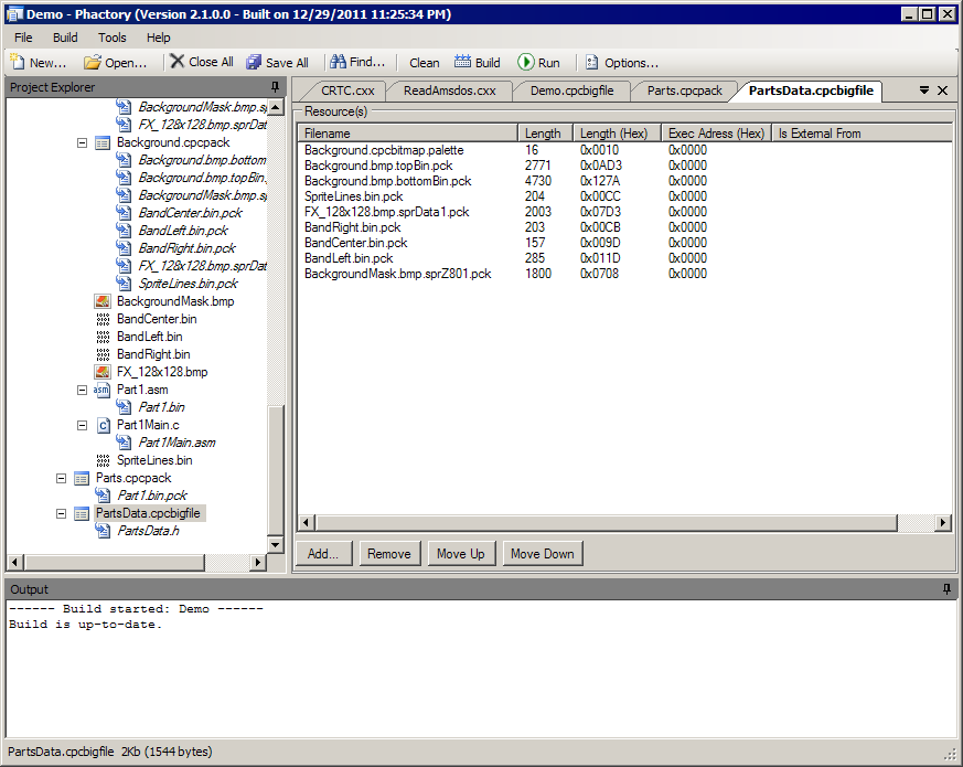 El plugin CPCBigFile, con los recursos comprimidos y su longitud y dirección de ejecución