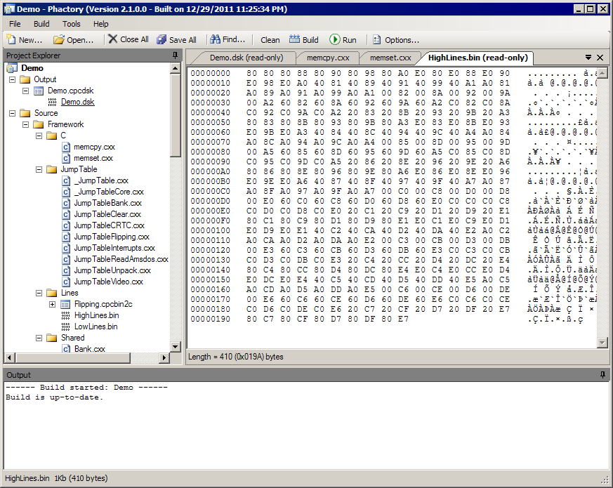 El editor hexadecimal mostrando los bytes de un recurso binario