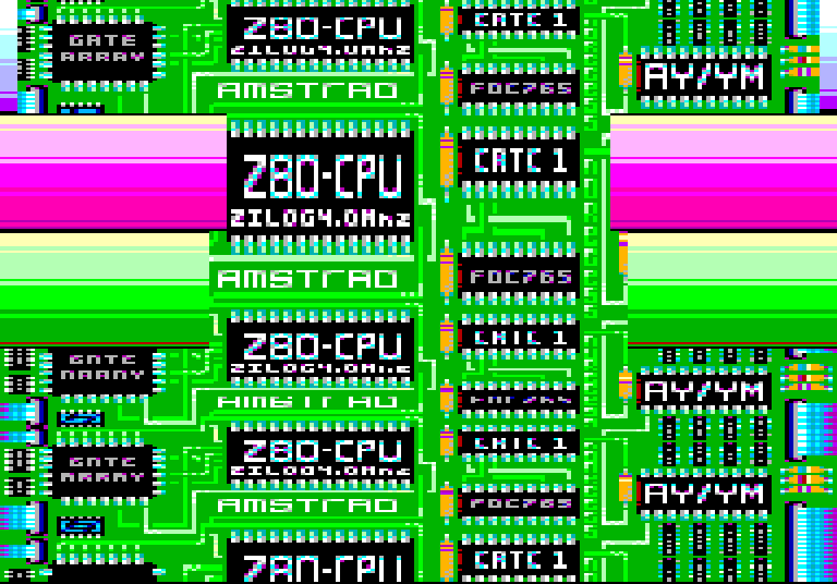 Die Z80-Chips des Ladebildschirms, in Grün